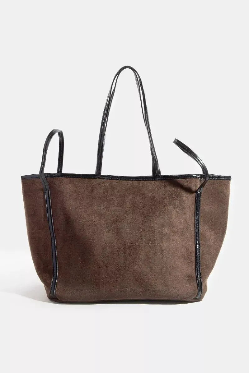 Fame Suede Tote Faux Leather Trim Shoulder Strap by Fame