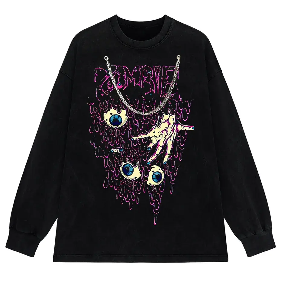 Zombie Horror Gothic Washed Cotton Oversized T-Shirt by Vimost Shop