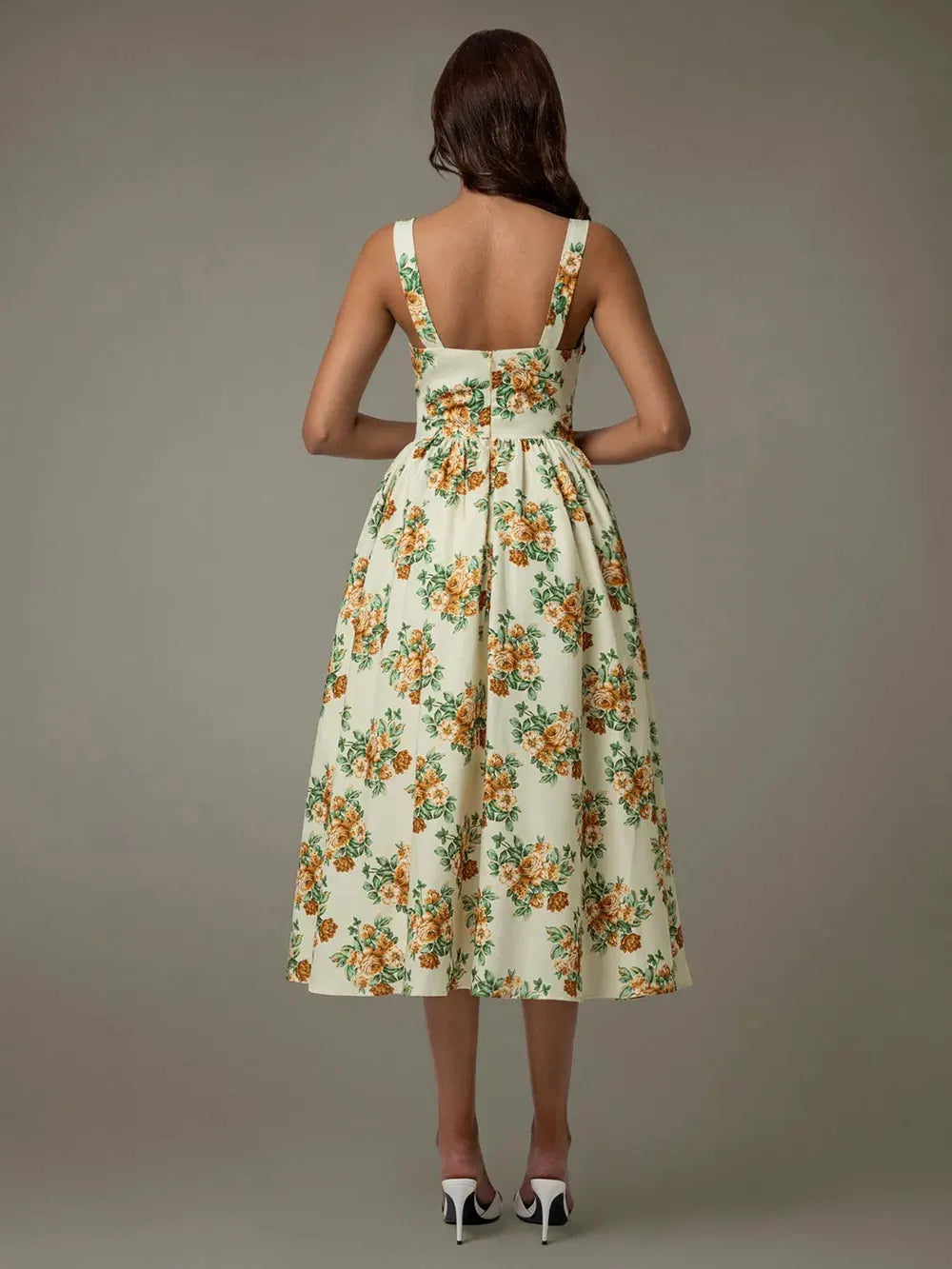 Lace Trim Floral Sleeveless Midi Dress by Partner Label