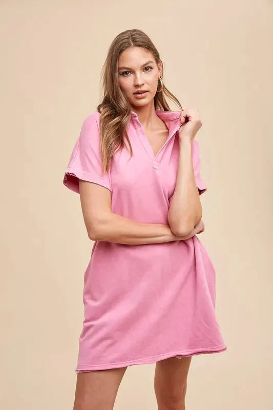 Annie Wear Mineral Washed Johnny Collar Short Sleeve Dress by Annie Wear
