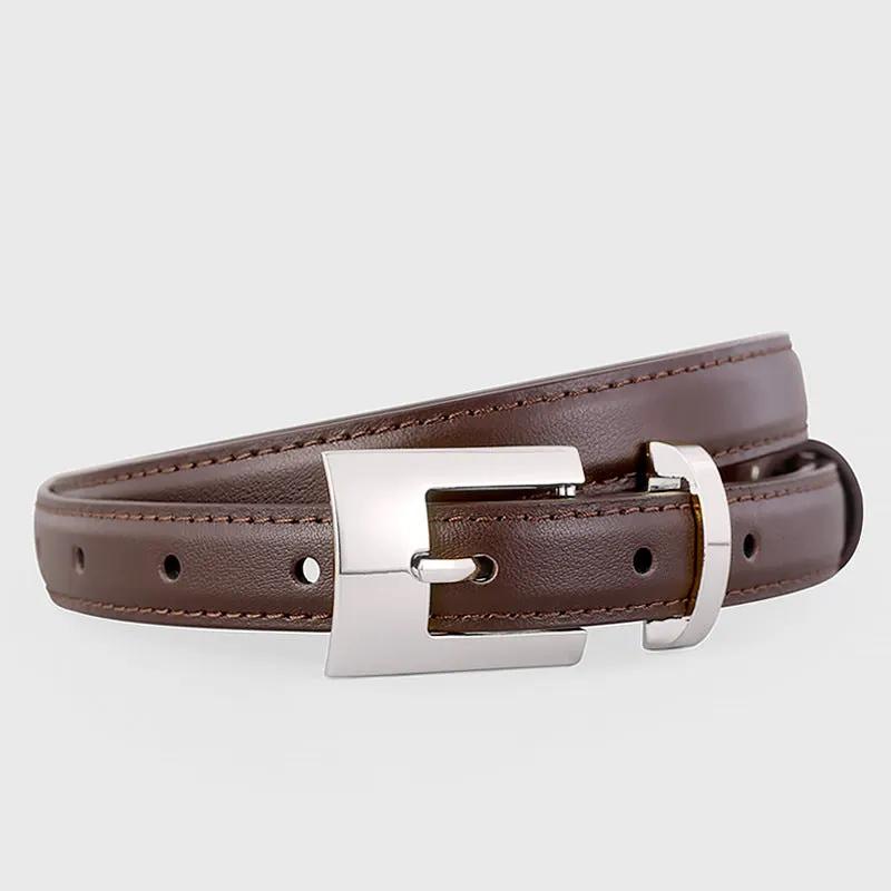 Leather Belt with Silver Buckle by Trendsi