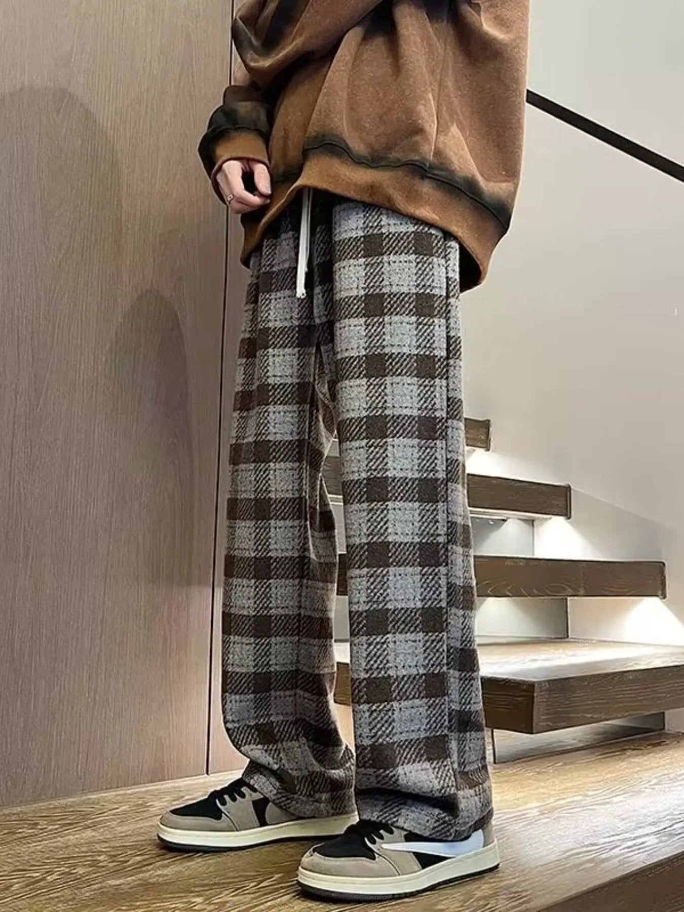 Men's Plus Size Vintage Plaid Wide Leg Pants by Partner Label
