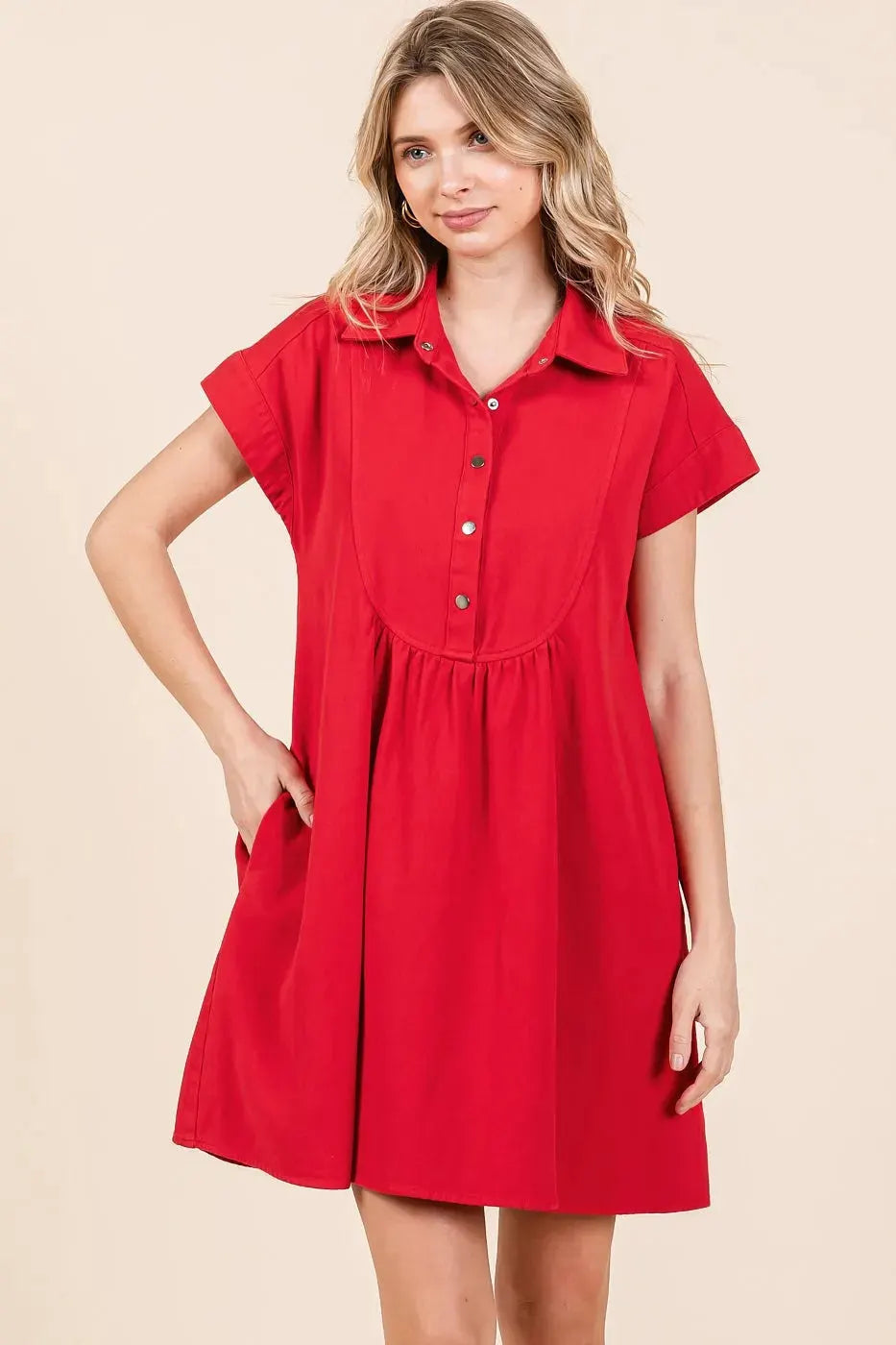 Mittoshop Twill Short Sleeve Collared Mini Dress by Mittoshop
