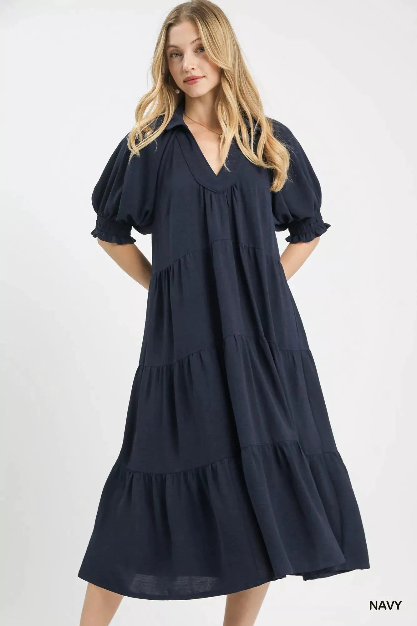 Umgee Solid Tiered Midi Dress by Umgee