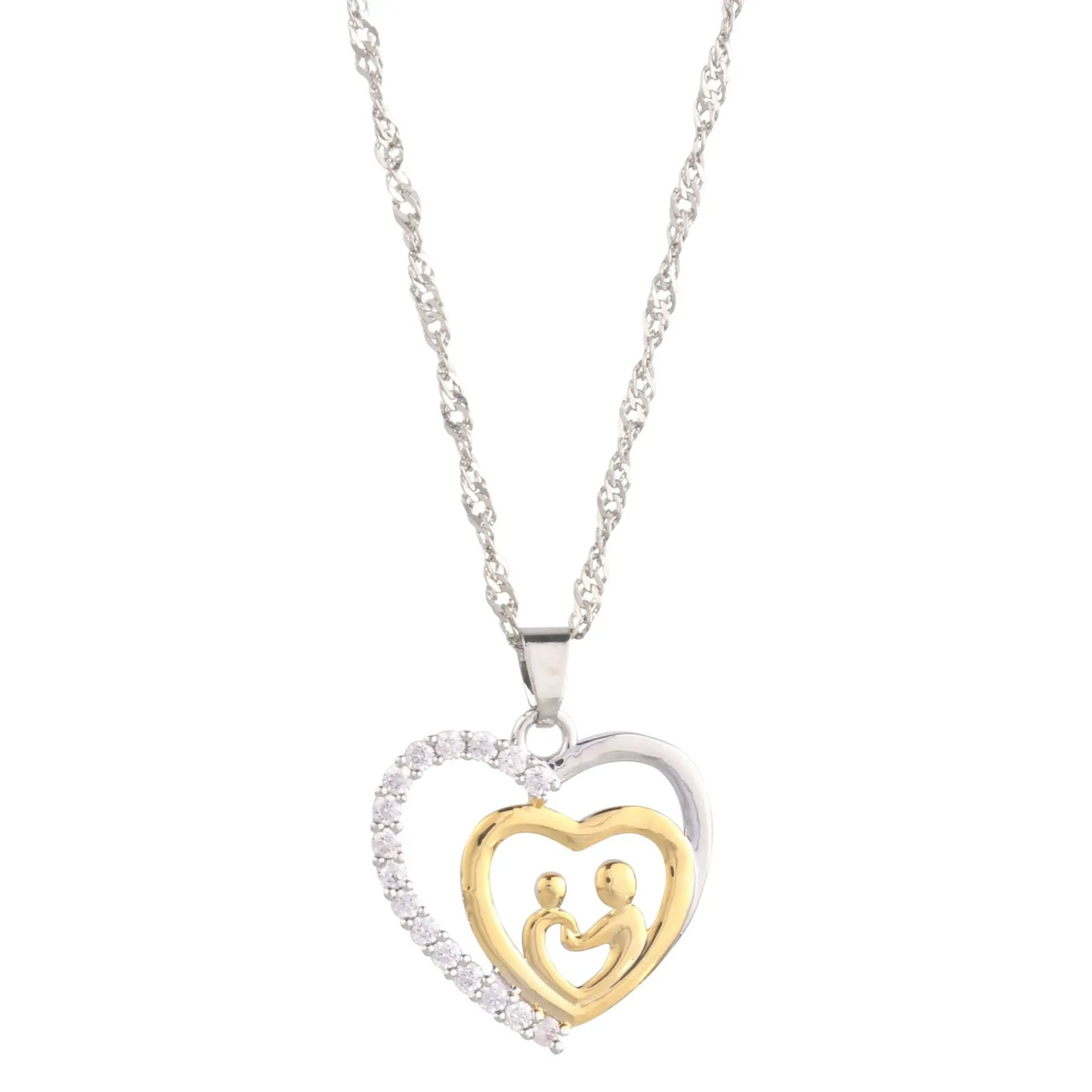 Mother and Child Necklace Pave Heart Pendant Necklace by Nichestar