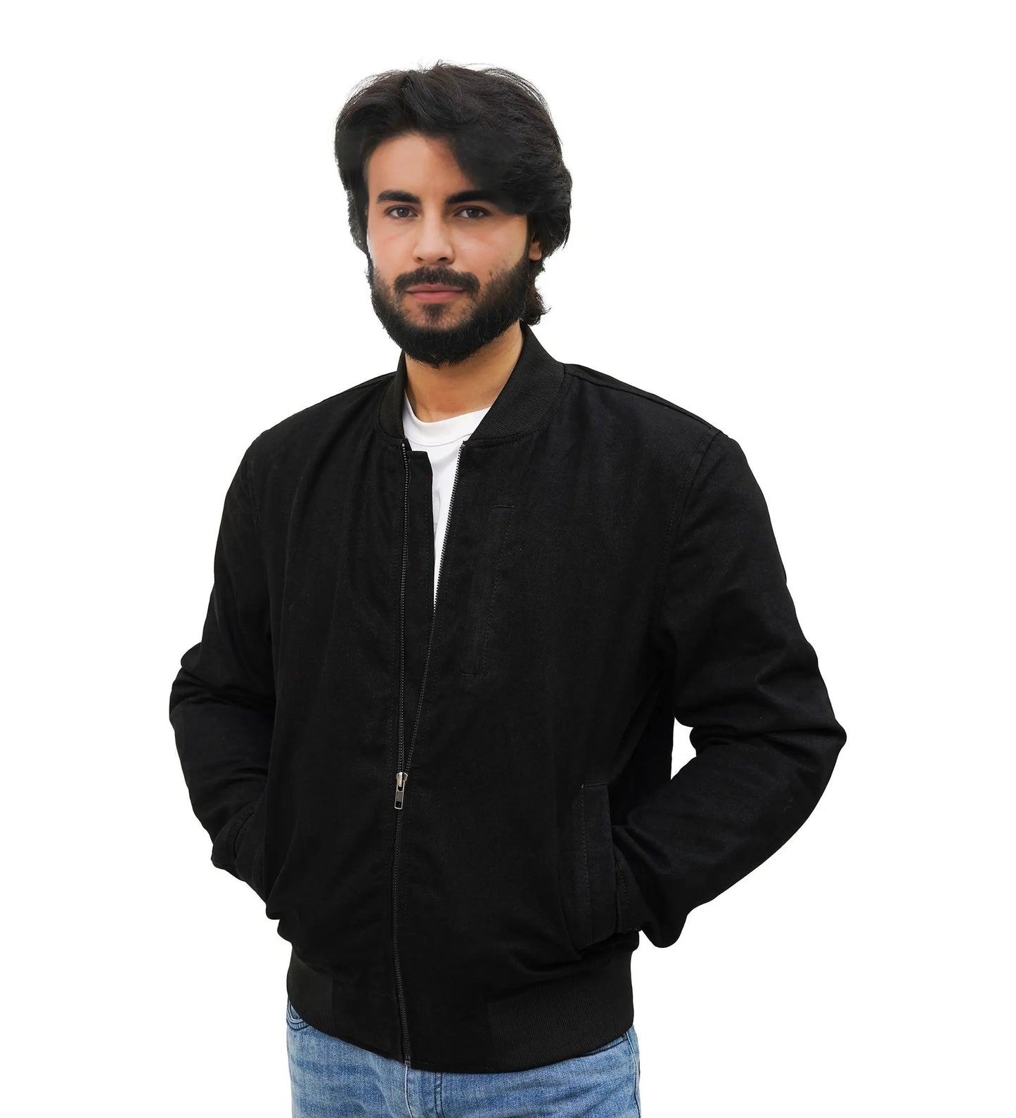 Burak Men’s Denim Safety Padded Motorcycle Bomber Jacket by Inland Leather Co