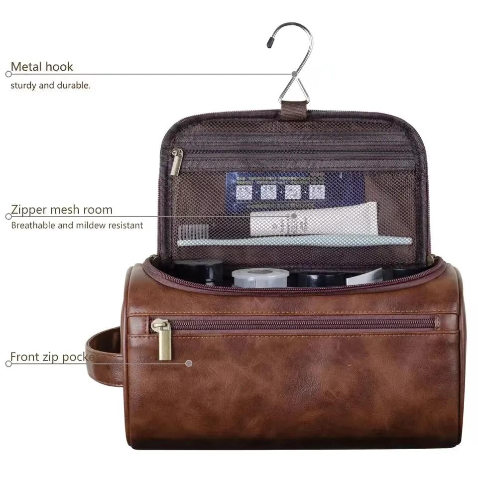 PU Leather Toiletry Bag for Men & Women – Hanging Travel Dopp Kit Organizer by Inland Leather Co