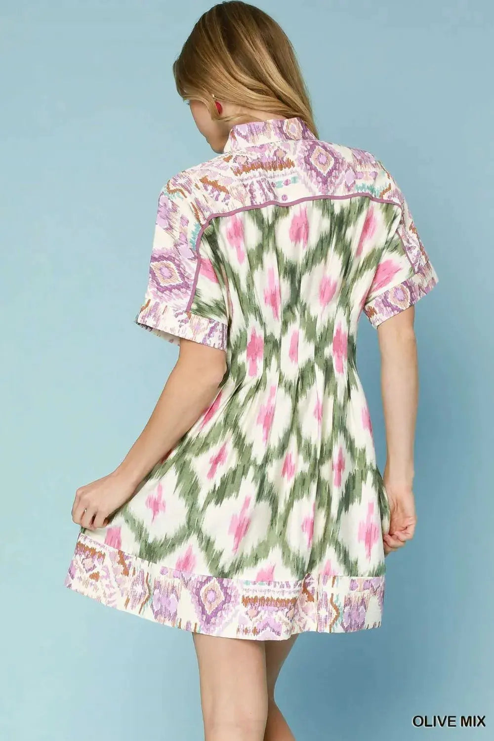 Umgee Ethnic Print Short Sleeve Mini Shirt Dress by Umgee