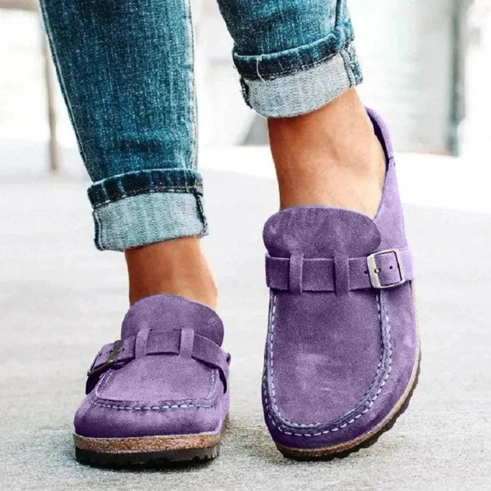 Round Toe Low Heel Buckle Loafers by Partner Label