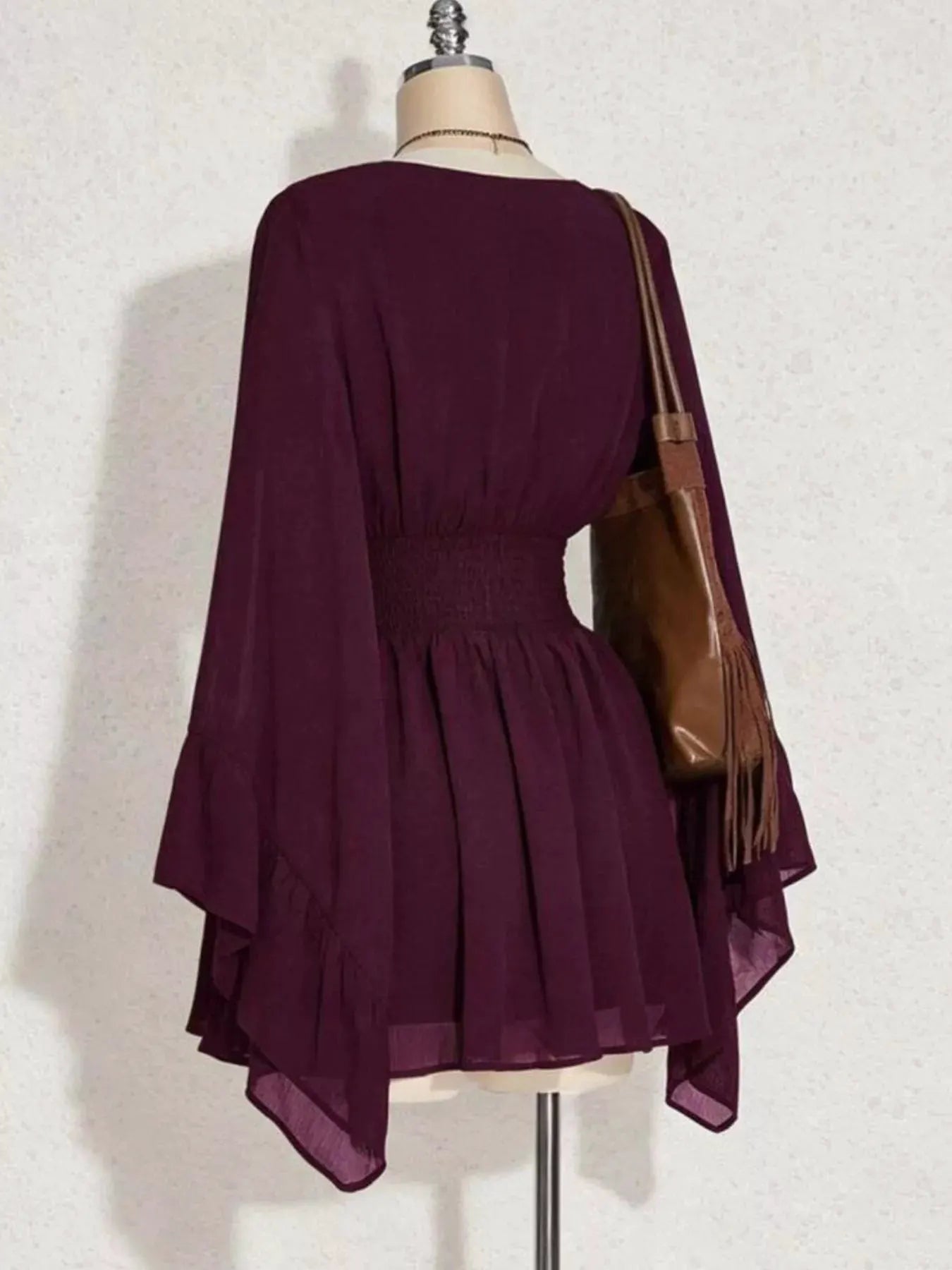 V-Neck Flowy Long Sleeve Mini Dress by Trendsi