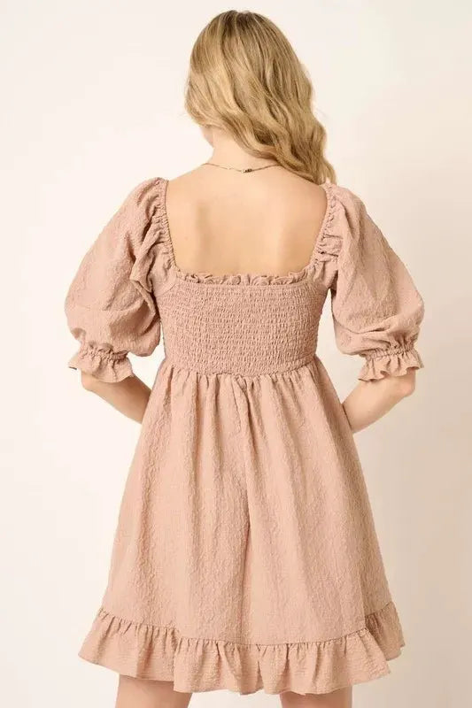 Mittoshop Smocked Ruffled Hem Half Sleeve Mini Dress by Mittoshop