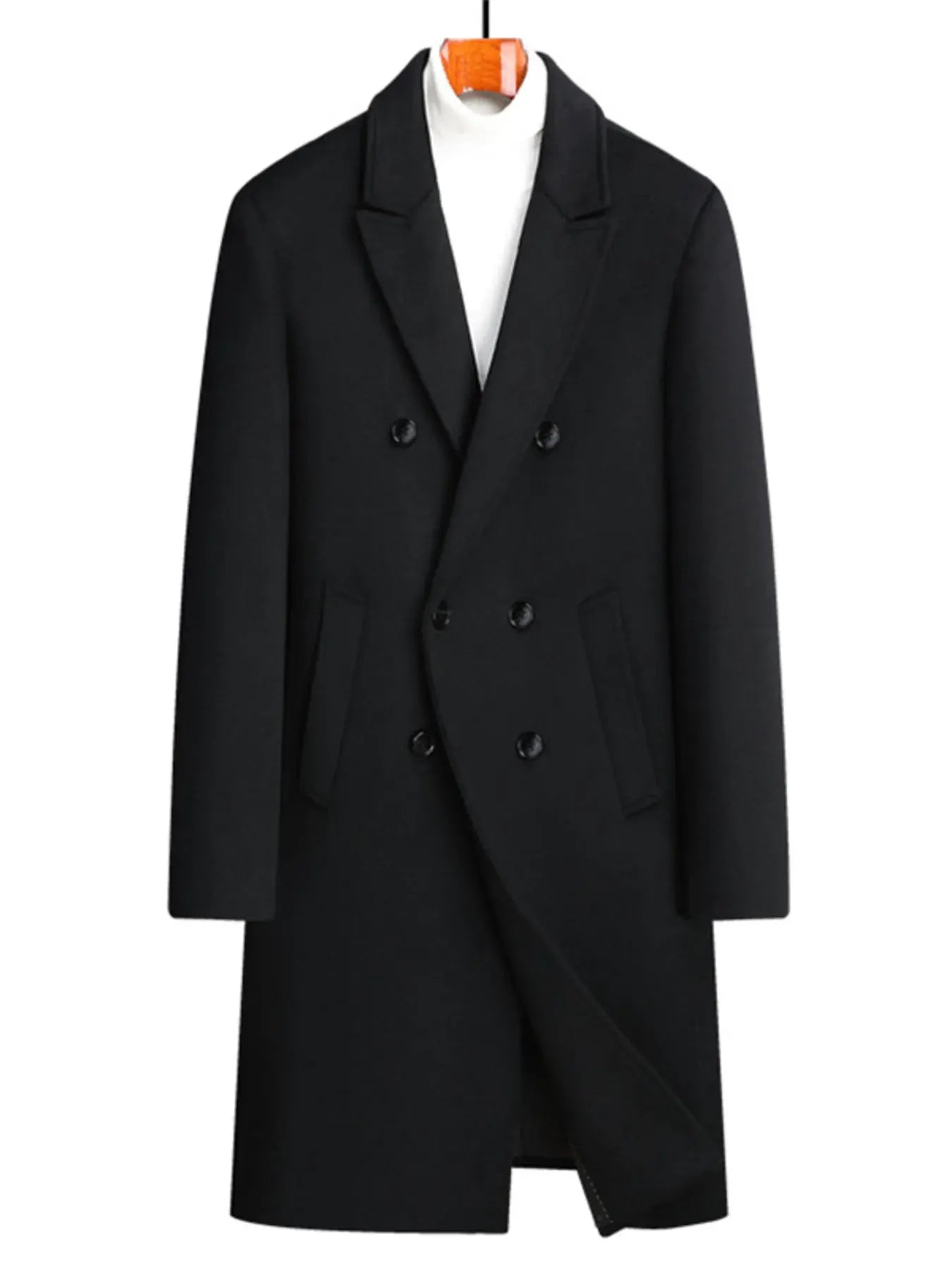 Men's Plus Size Double-Breasted Wool Overcoat by Partner Label