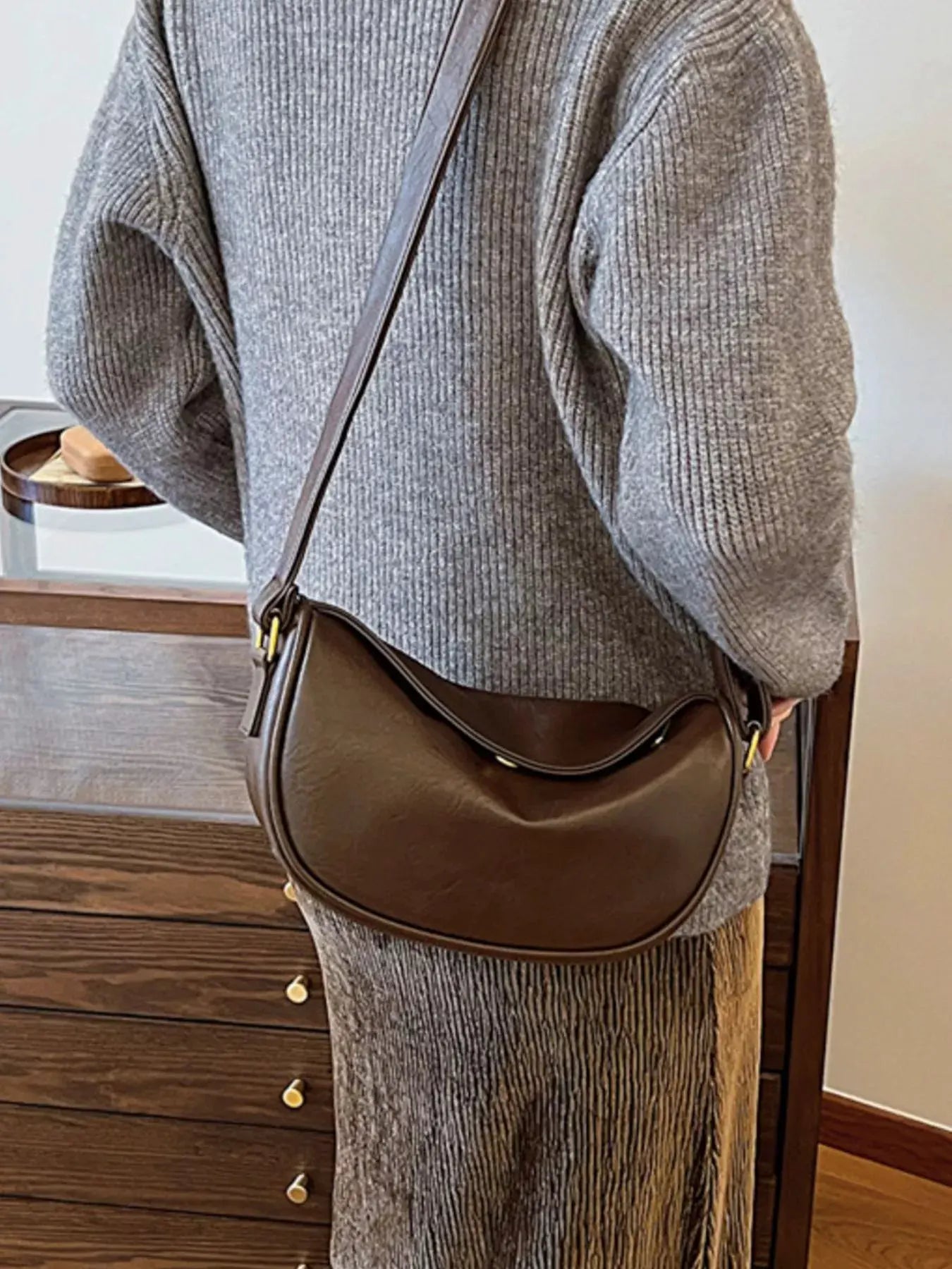 Elegant PU Leather Crescent Crossbody Bag by Partner Label