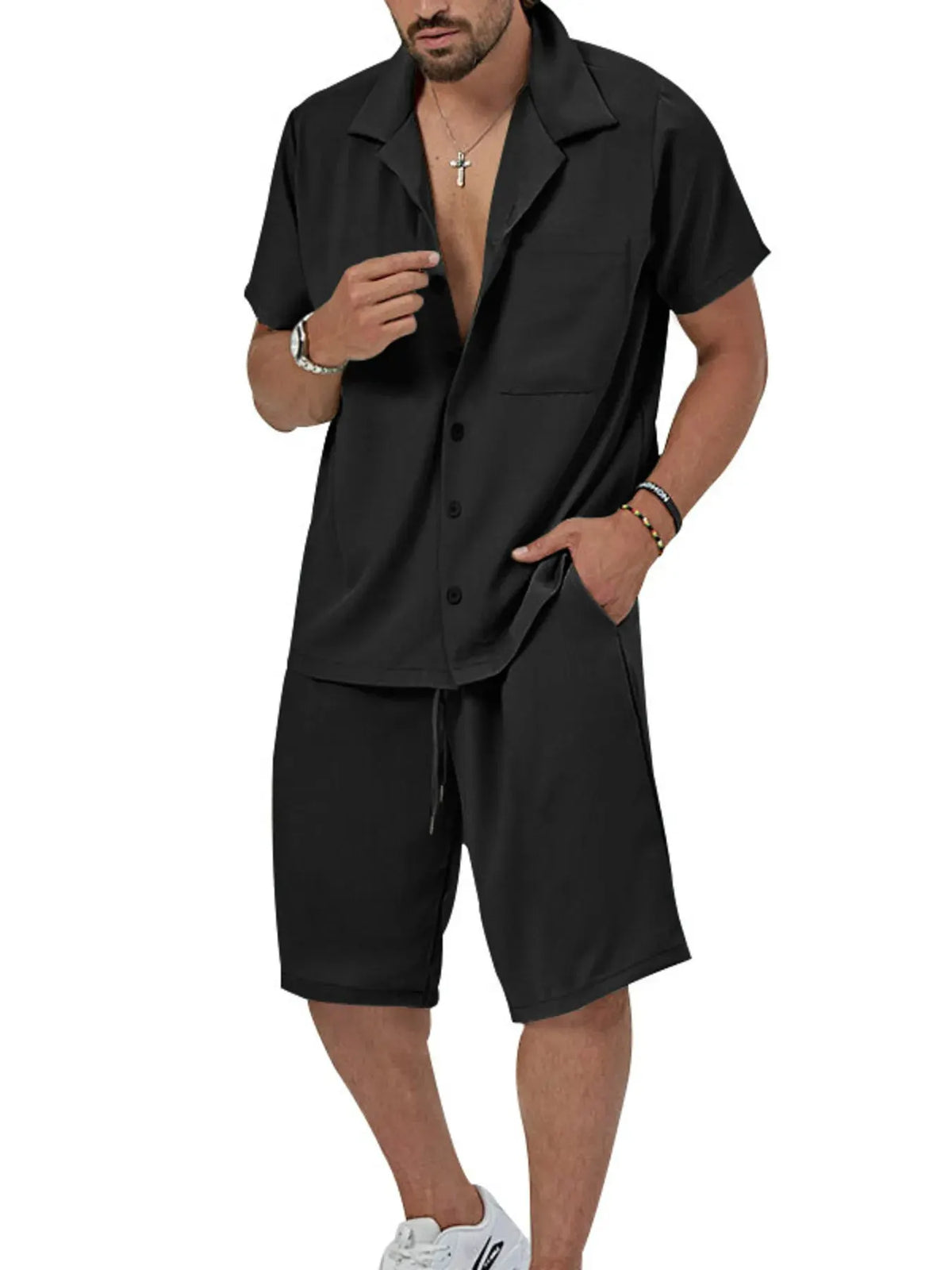 Men's Plus Size Button Up Short Sleeve Shirt and Shorts Set by Trendsi