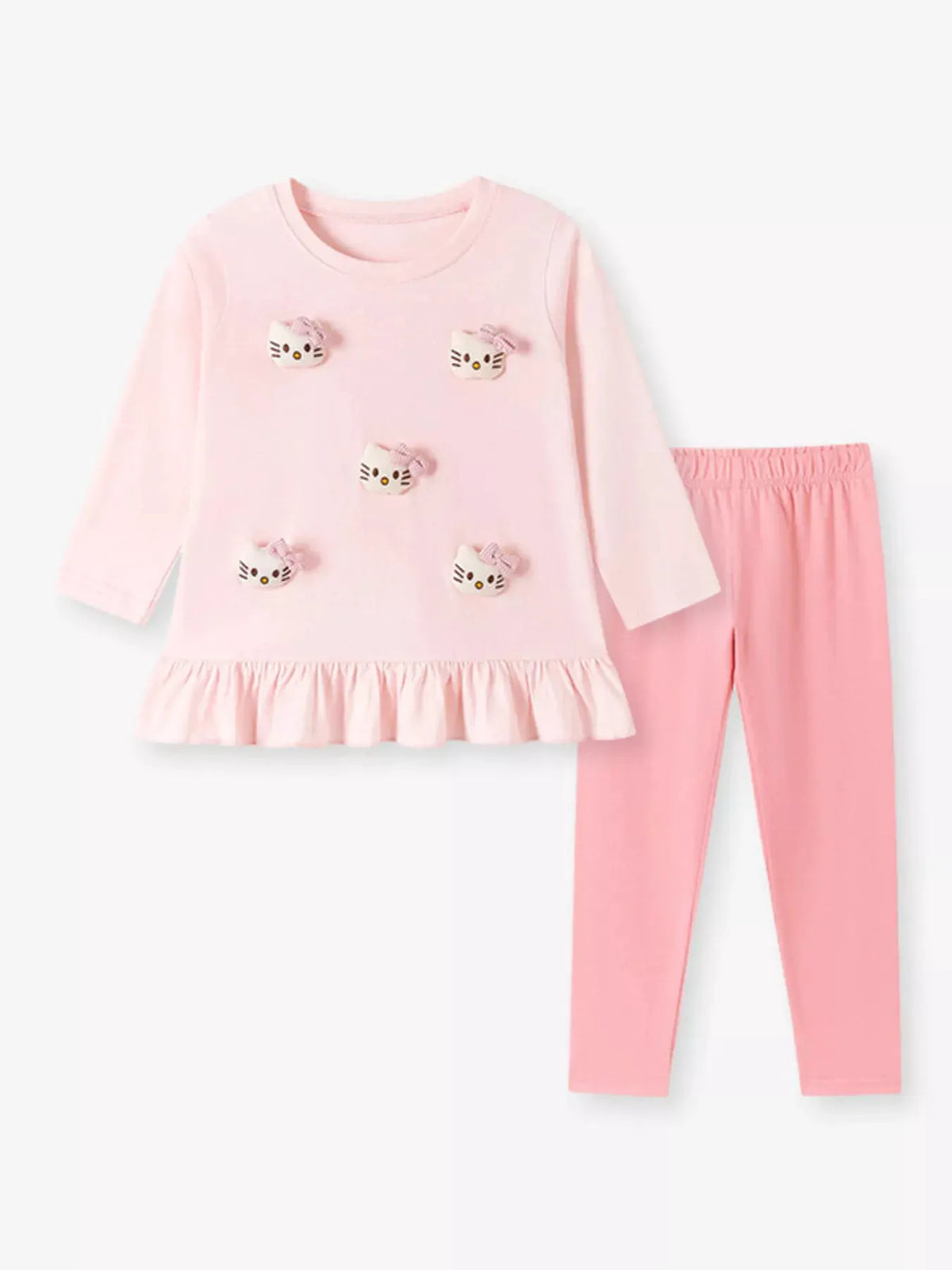 Children's Cat Ruffled Hem Top and Leggings Set by Trendsi