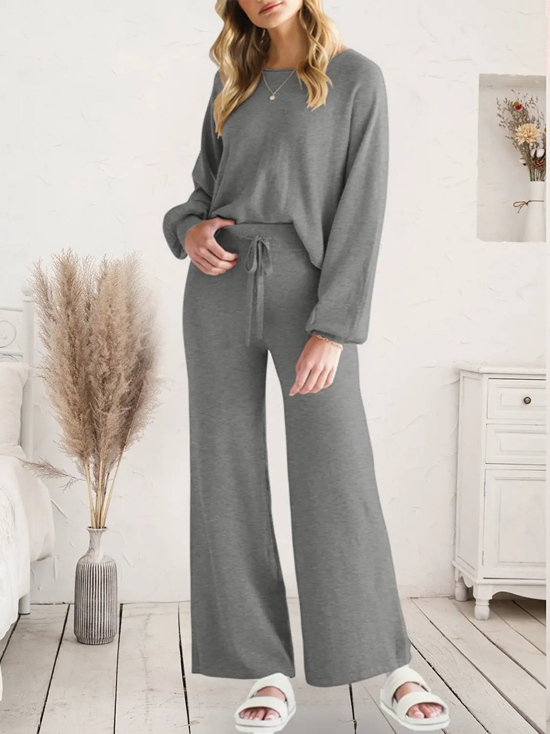Long Sleeve Lounge Top and Drawstring Pants Set by Partner Label
