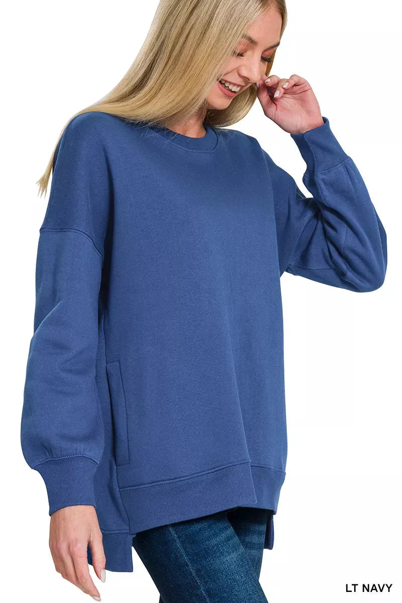 Zenana Fleece Hi-low Boyfriend Sweatshirts with Pockets by Zenana