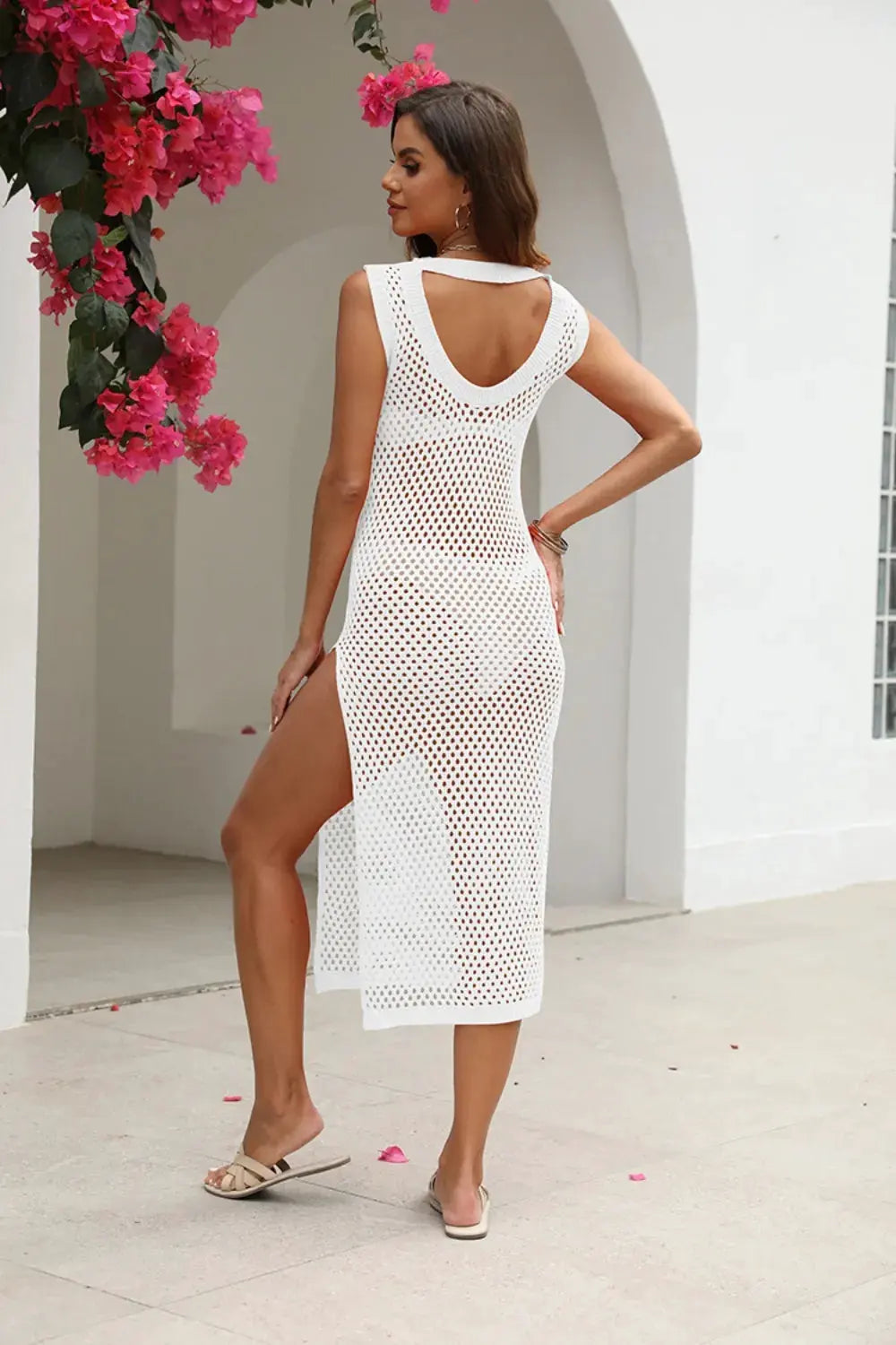 Cutout Openwork Round Neck Sleeveless Cover-Up by Partner Labels
