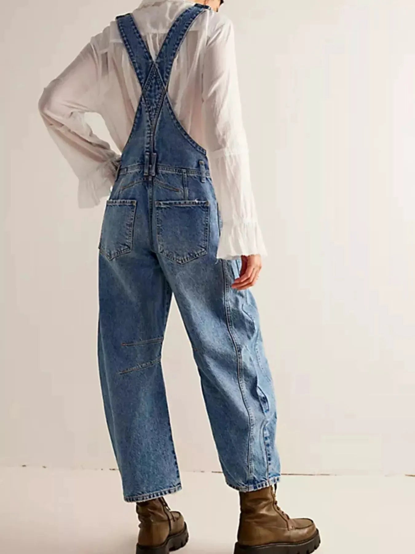 Wide Strap Wide Leg Denim Overalls by Partner Labels