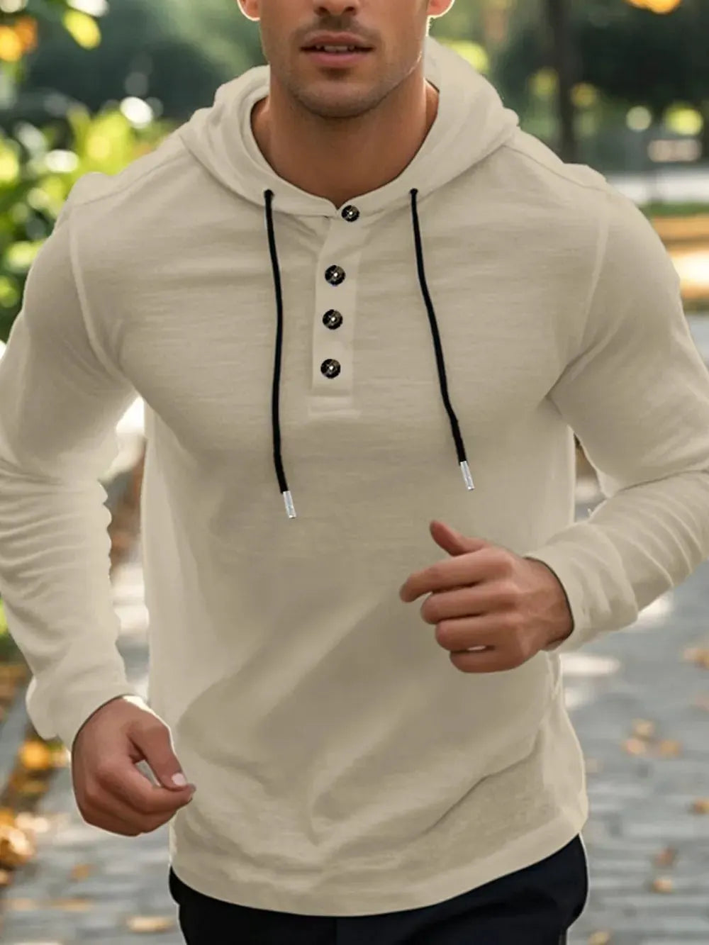 Men's Full Size Drawstring Button Detail Long Sleeve Hoodie Plus Size by Trendsi