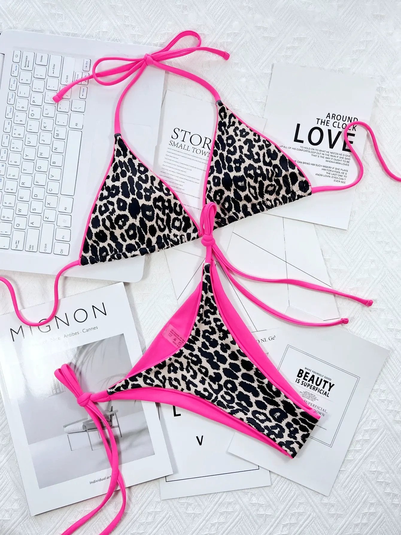 Leopard Print Halter Neck Tie Side Bikini Set by Partner Label