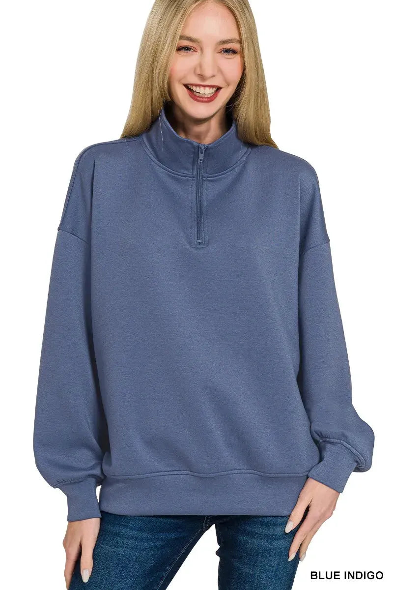 Zenana Scuba Quarter-Zip Sweatshirt by Zenana