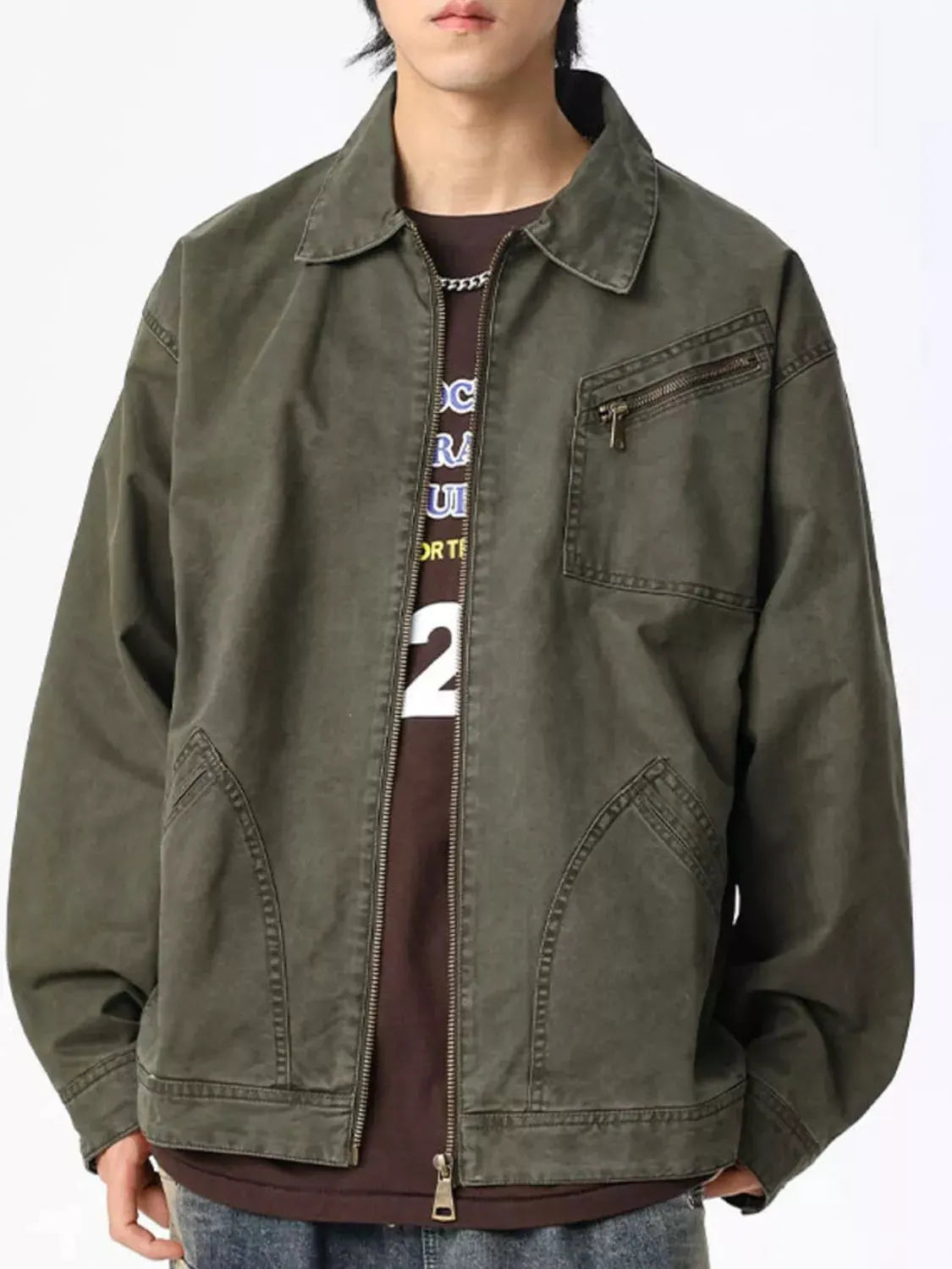 Men's Plus Size Zip Up Long Sleeve Jacket by Partner Label
