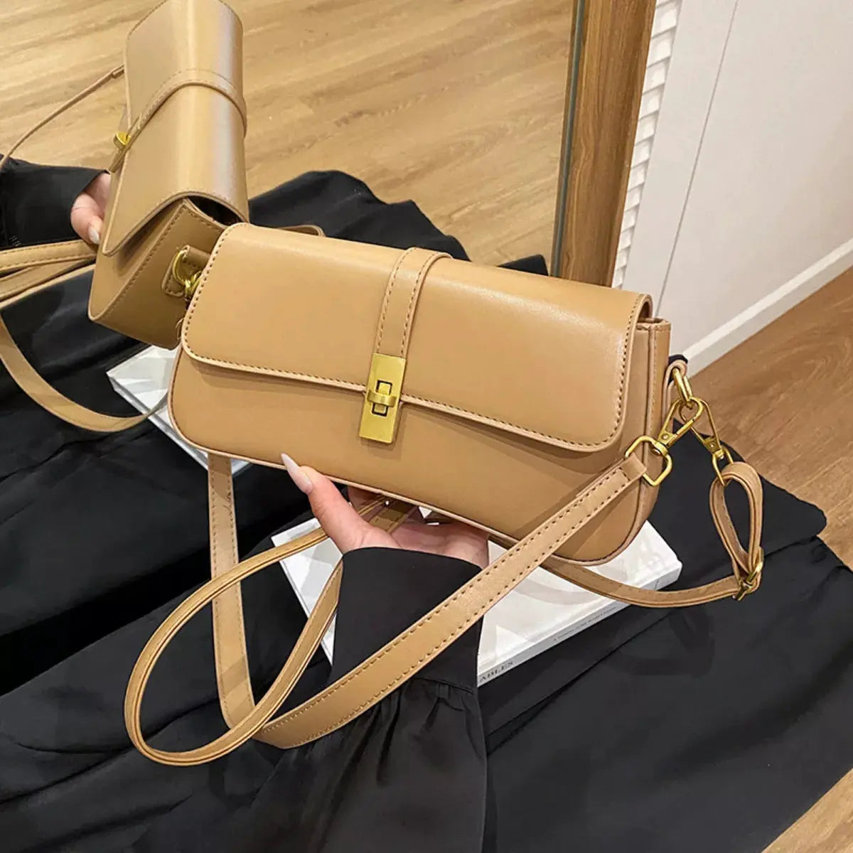 Rectangular Crossbody Bag with Golden Buckle by Partner Label