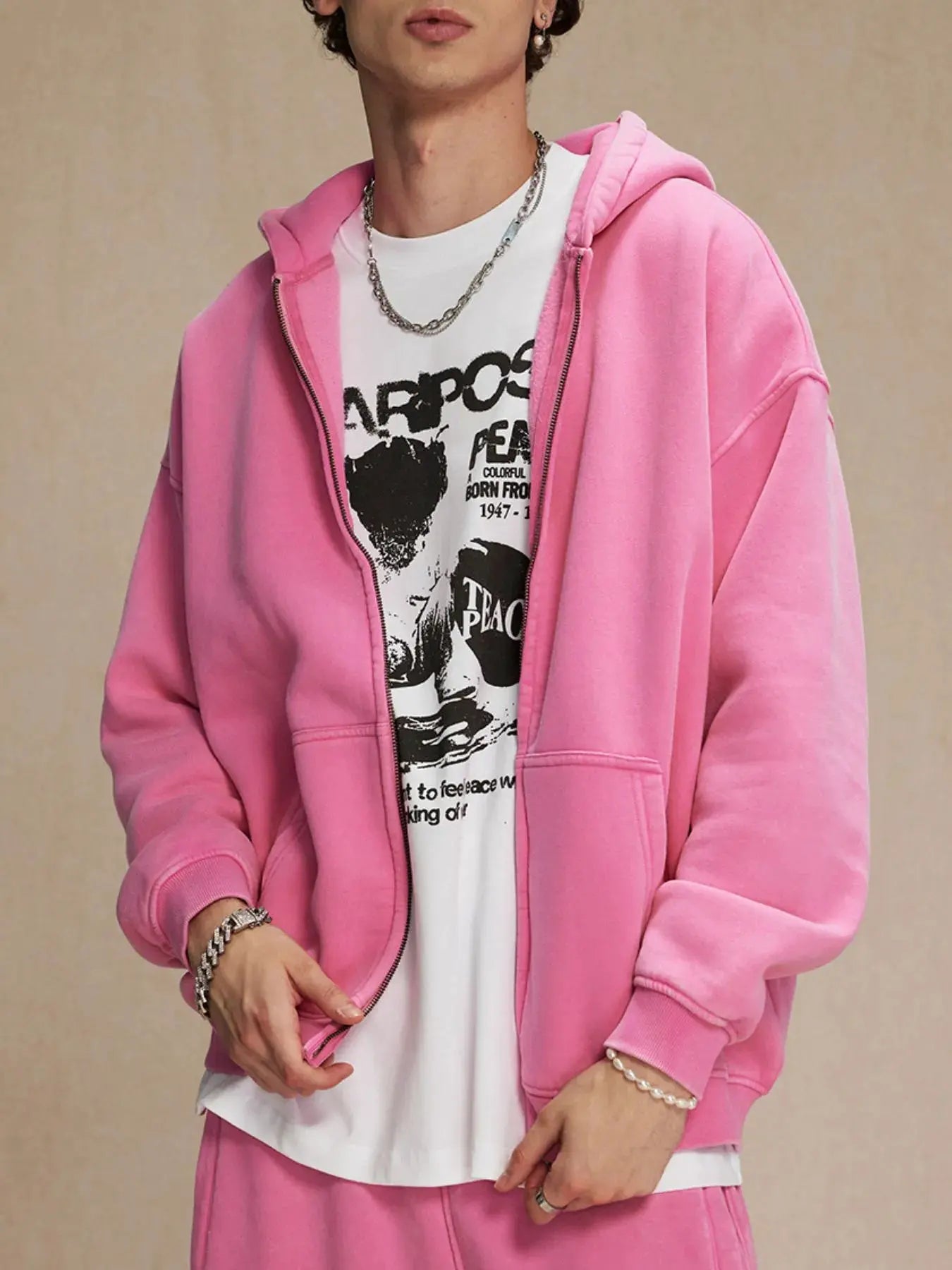 Men's Zip-Up Hoodie with Kangaroo Pocket by Trendsi