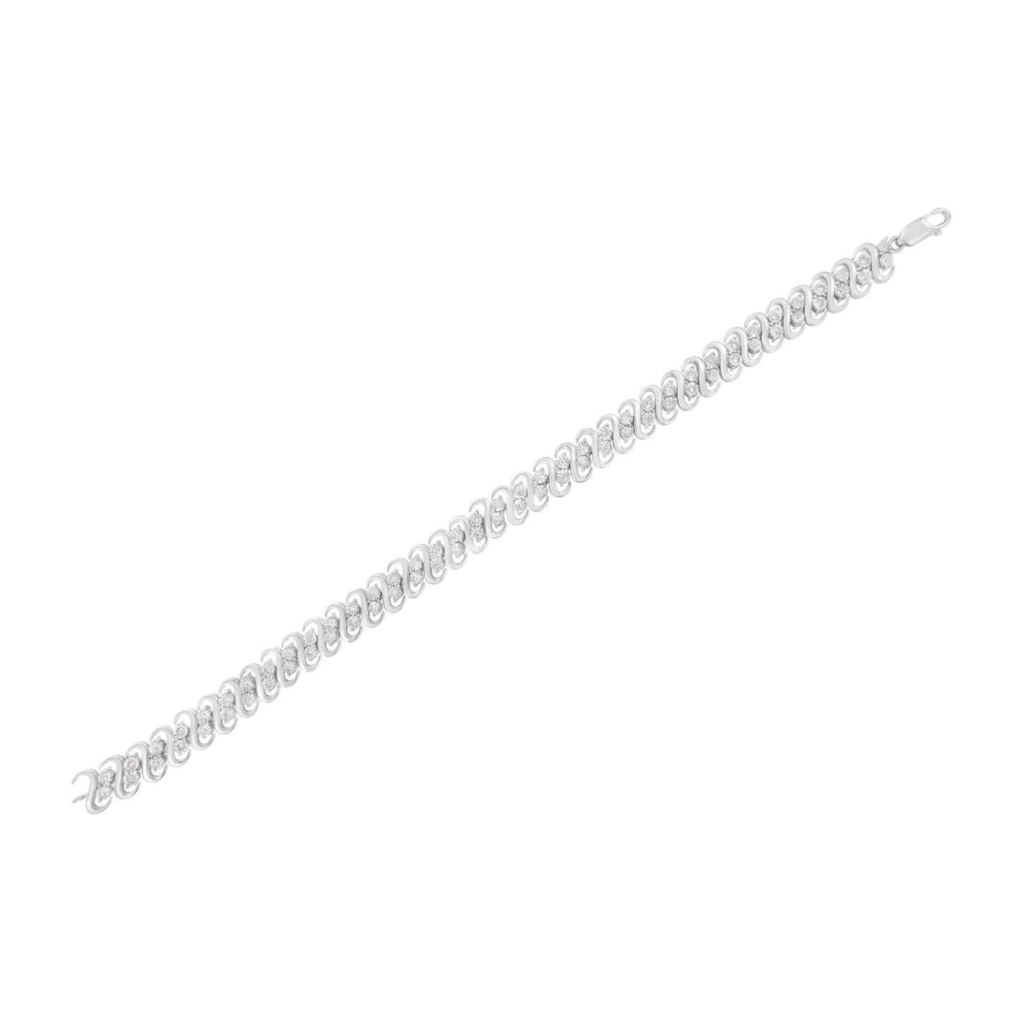 .925 Sterling Silver 1/4 cttw Round-Cut Diamond Double Row Wrapped S-Link Bracelet (I-J Color, I2-I3 Clarity) - Size 7.25"-3