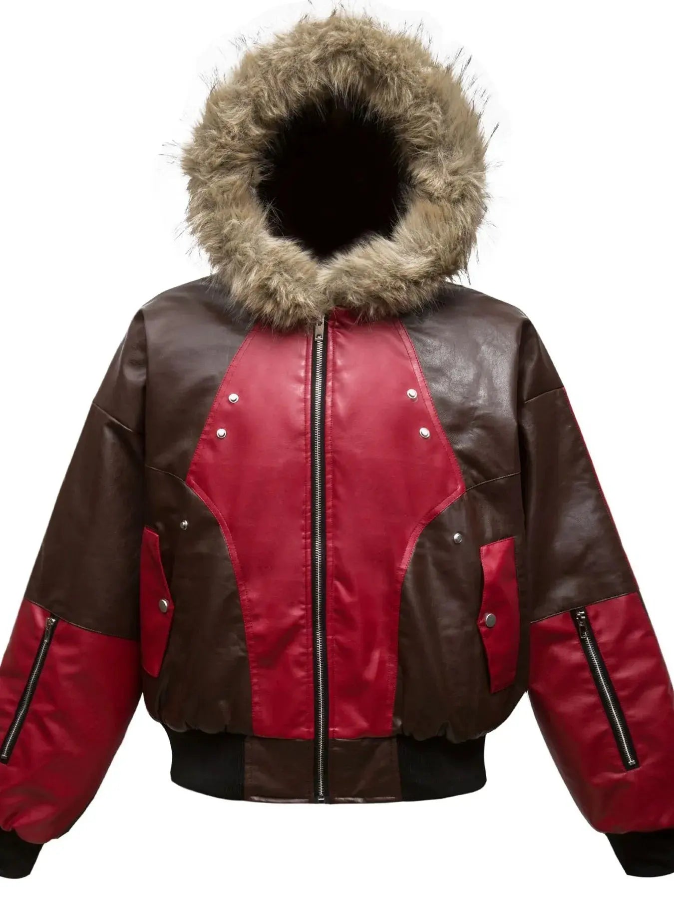 Men's Faux Fur Hooded Contrast Bomber Jacket by Partner Label