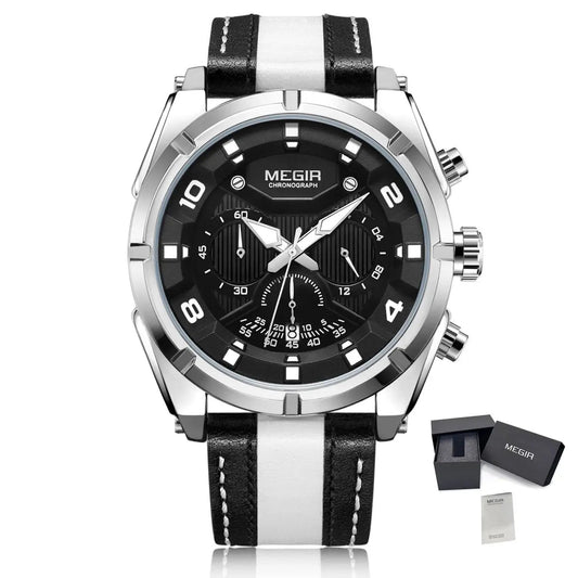 MEGIR Luxury Men's Quartz Wristwatch Leather Strap Sport Watches with Chronograph 24-hour Date Clock Relogio Masculino 2076 by MEGIR WATCH GROUP