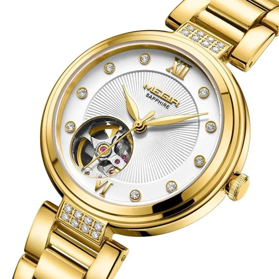 MEGIR Luxury Stainless Steel Gold Women Bracelet Watch Large Dial Automatic Mechanical Wrist Watches Ladies Business Watch Clock 62060 by MEGIR WATCH GROUP