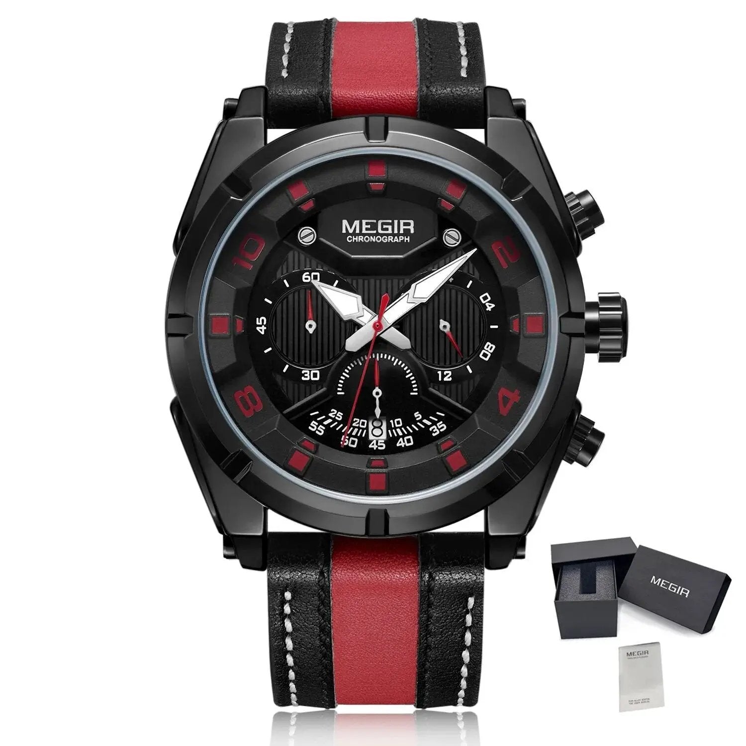 MEGIR Luxury Men's Quartz Wristwatch Leather Strap Sport Watches with Chronograph 24-hour Date Clock Relogio Masculino 2076 by MEGIR WATCH GROUP