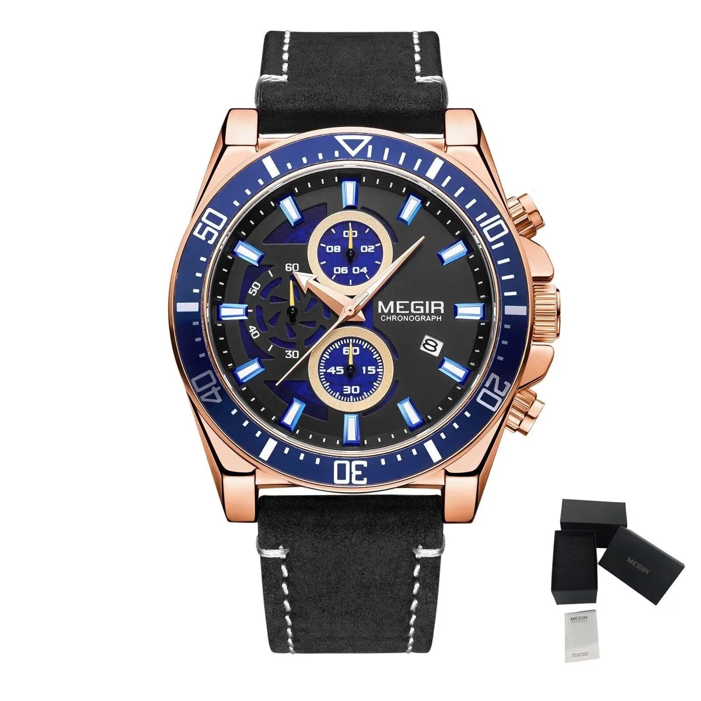MEGIR Fashion Watches for Men Leather Strap Sport Military Wristwatch Man Quartz Watch Waterproof Chronograph with Calendar 2132 by MEGIR WATCH GROUP
