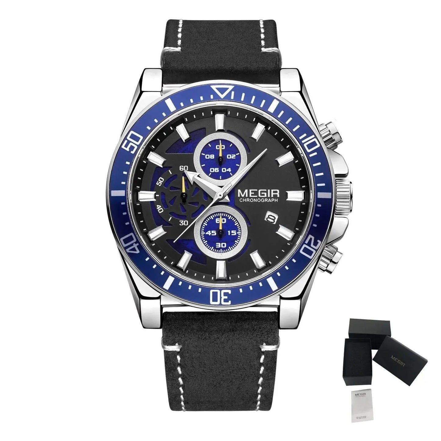 MEGIR Fashion Watches for Men Leather Strap Sport Military Wristwatch Man Quartz Watch Waterproof Chronograph with Calendar 2132 by MEGIR WATCH GROUP