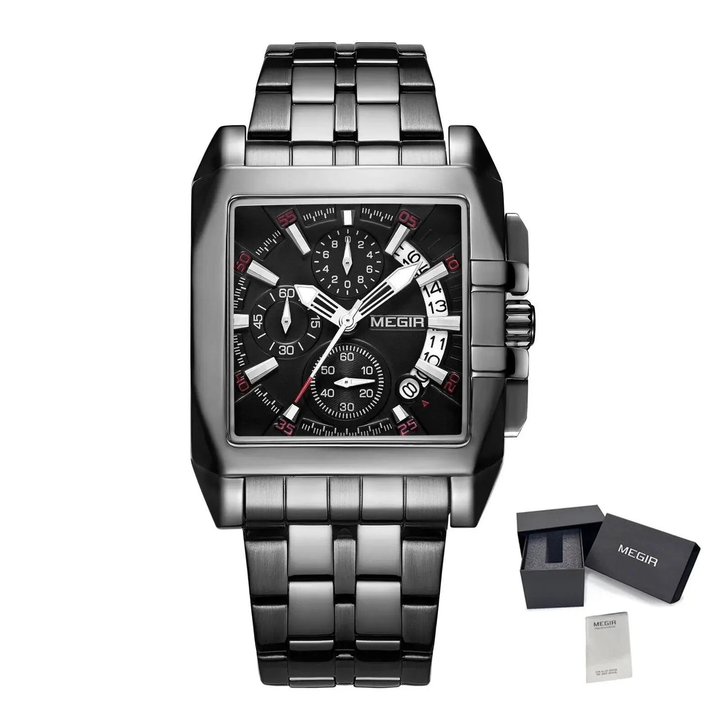 MEGIR Original Luxury Men Watch Stainless Steel Bracelet Quartz Military Wristwatch Business Watches Chronograph Big Dial Relogio Masculino 2018 by MEGIR WATCH GROUP