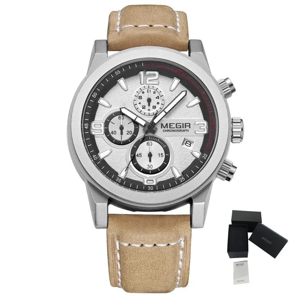MEGIR Luxury Chronograph Men's Sport Watches Leather Strap Quartz Wristwatch Luminous Casual Male Clock Relogio Masculino 2026 by MEGIR WATCH GROUP