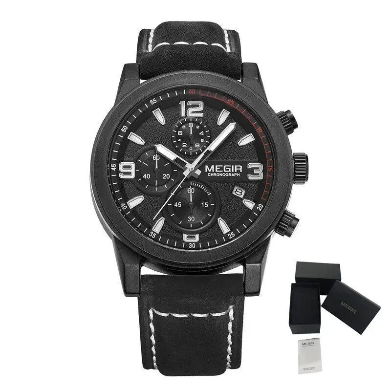 MEGIR Luxury Chronograph Men's Sport Watches Leather Strap Quartz Wristwatch Luminous Casual Male Clock Relogio Masculino 2026 by MEGIR WATCH GROUP