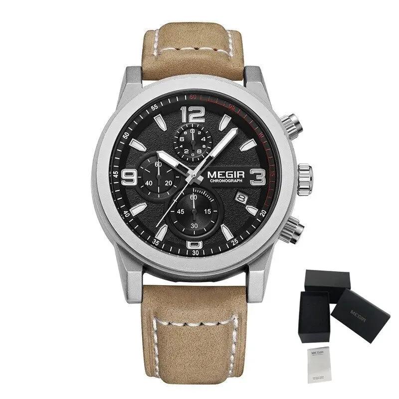 MEGIR Luxury Chronograph Men's Sport Watches Leather Strap Quartz Wristwatch Luminous Casual Male Clock Relogio Masculino 2026 by MEGIR WATCH GROUP