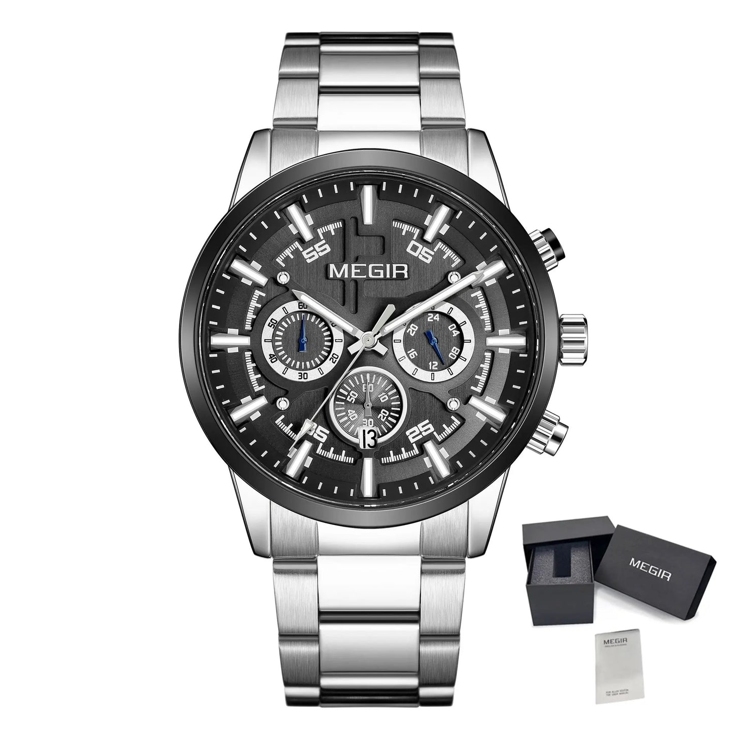 MEGIR Luxury Watch Mens Business Watches Calendar Stainless Steel Quartz Wrist Watch Clock Casual Chronograph Relogio Masculino 2220 by MEGIR WATCH GROUP
