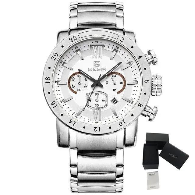 MEGIR Luxury Men's Business Watches Chronograph Waterproof Stainless Steel Quartz Watch Calendar Male Clock Reloj Hombre 3008 by MEGIR WATCH GROUP