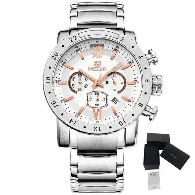 MEGIR Luxury Men's Business Watches Chronograph Waterproof Stainless Steel Quartz Watch Calendar Male Clock Reloj Hombre 3008 by MEGIR WATCH GROUP