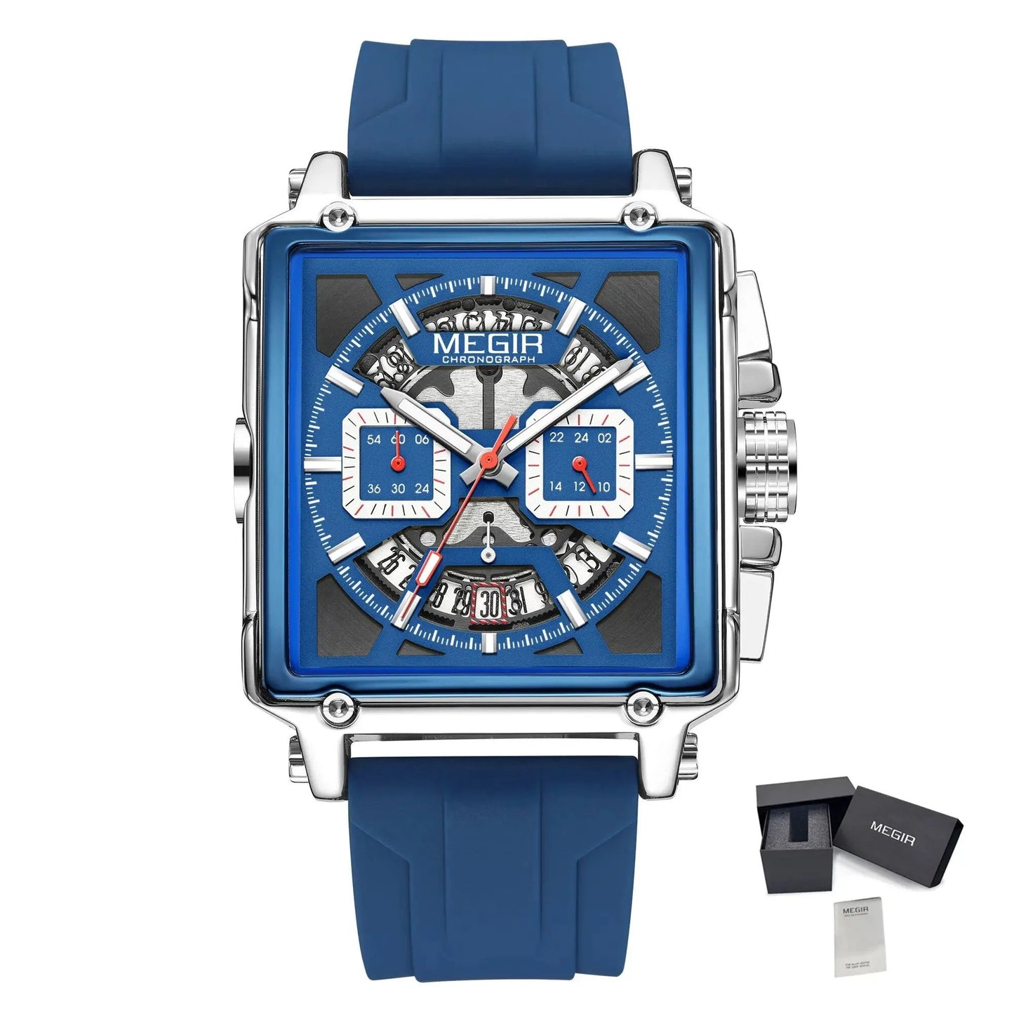 MEGIR Sport Watches for Men Waterproof Quartz Military Wristwatches Square Dial Male Chronograph Watch 24-hour Reloj Hombre 2233 by MEGIR WATCH GROUP