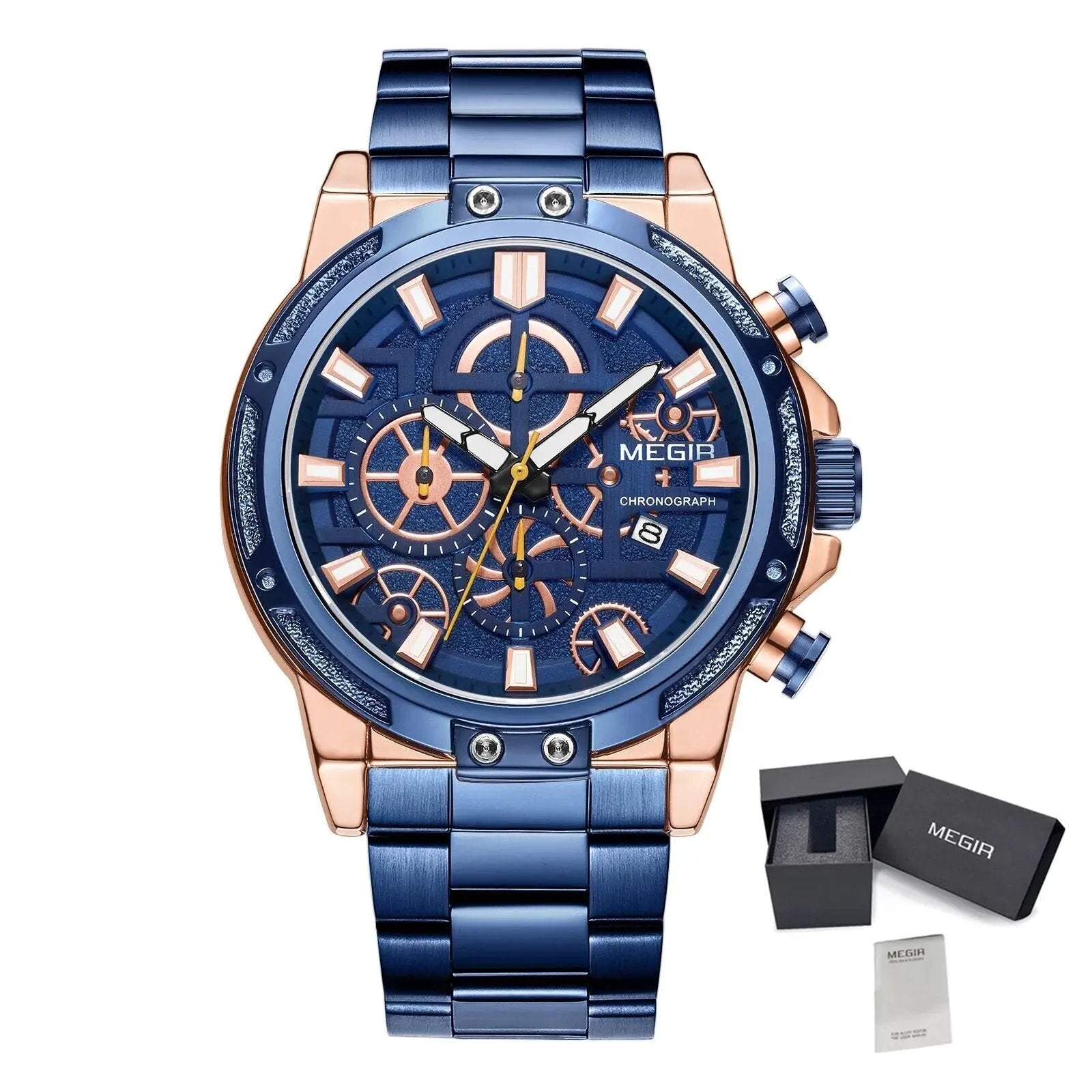 MEGIR Luxury Business Watches for Man Stainless Steel Strap Quartz Casual Wristwatch Waterproof Calendar Men Chronograph 2108 by MEGIR WATCH GROUP