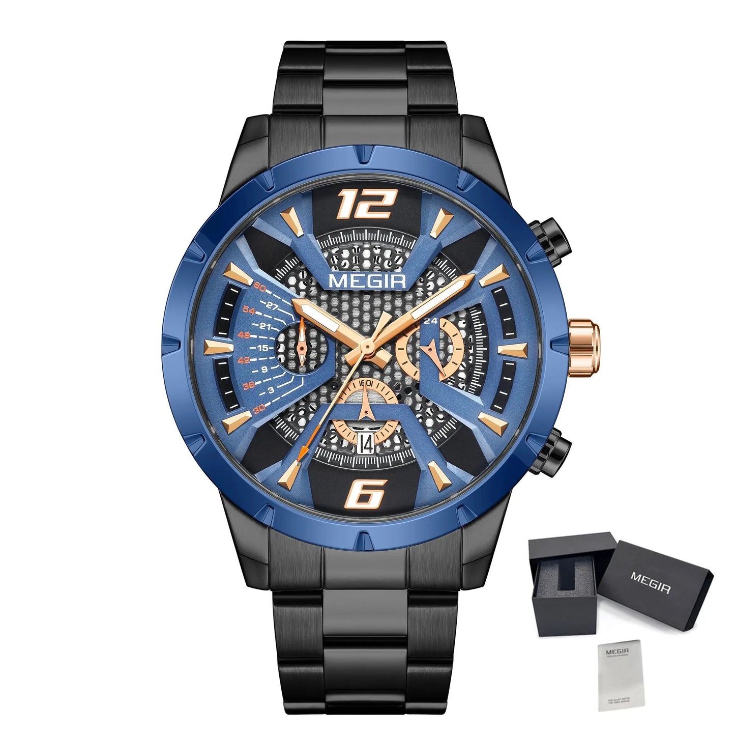 MEGIR Stainless Steel Bracelet Watch for Men Luxury Business Casual Quartz Wristwatch Date Clock Chronograph Big Dial Reloj Hombre 2221 by MEGIR WATCH GROUP