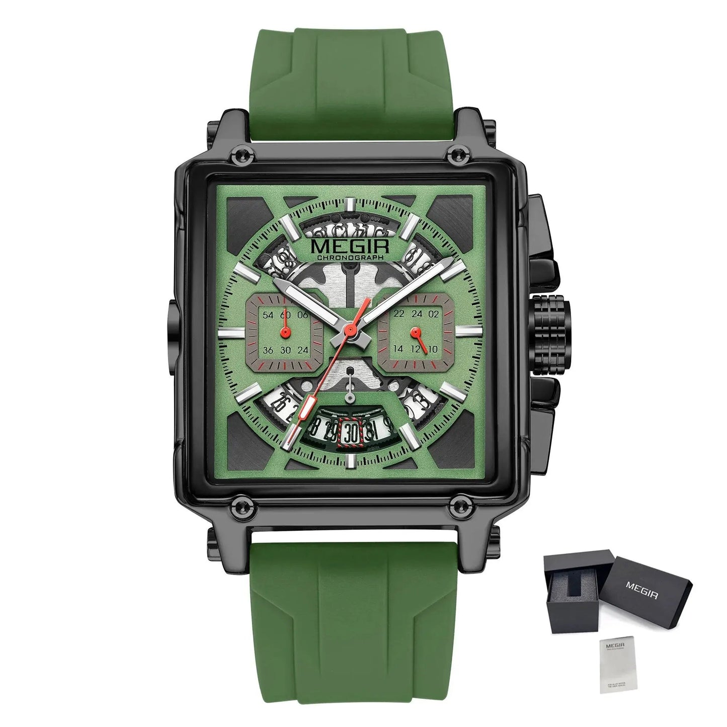 MEGIR Sport Watches for Men Waterproof Quartz Military Wristwatches Square Dial Male Chronograph Watch 24-hour Reloj Hombre 2233 by MEGIR WATCH GROUP