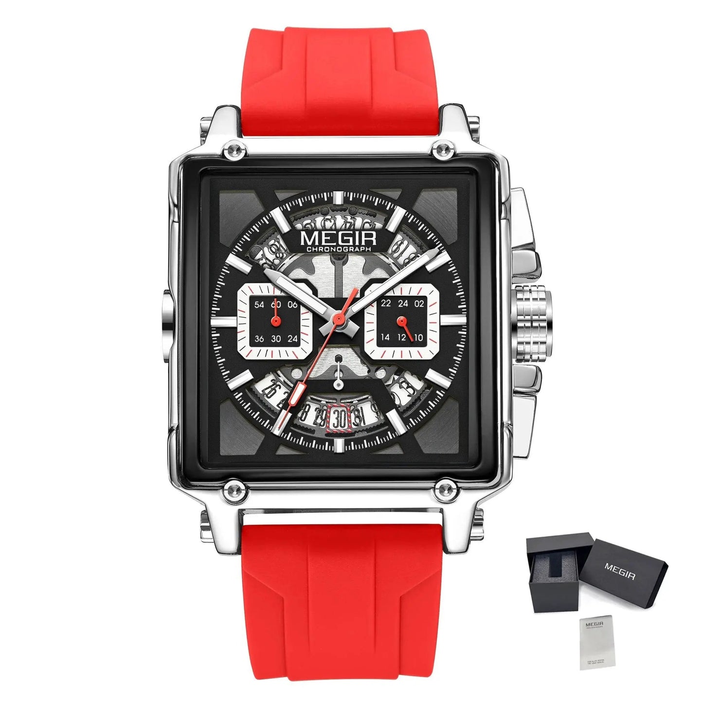 MEGIR Sport Watches for Men Waterproof Quartz Military Wristwatches Square Dial Male Chronograph Watch 24-hour Reloj Hombre 2233 by MEGIR WATCH GROUP