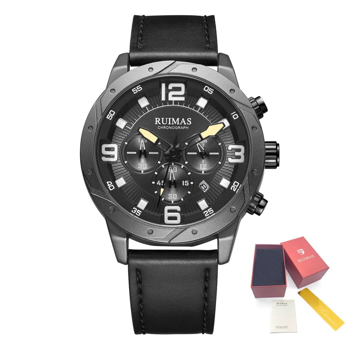 RUIMAS Relogio Masculino Fashion Men Quartz Watch Leather Sport Military Wristwatch Waterproof Clock with Auto Date 595 by MEGIR WATCH GROUP
