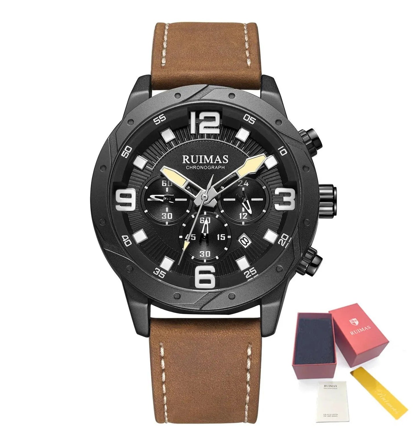 RUIMAS Relogio Masculino Fashion Men Quartz Watch Leather Sport Military Wristwatch Waterproof Clock with Auto Date 595 by MEGIR WATCH GROUP